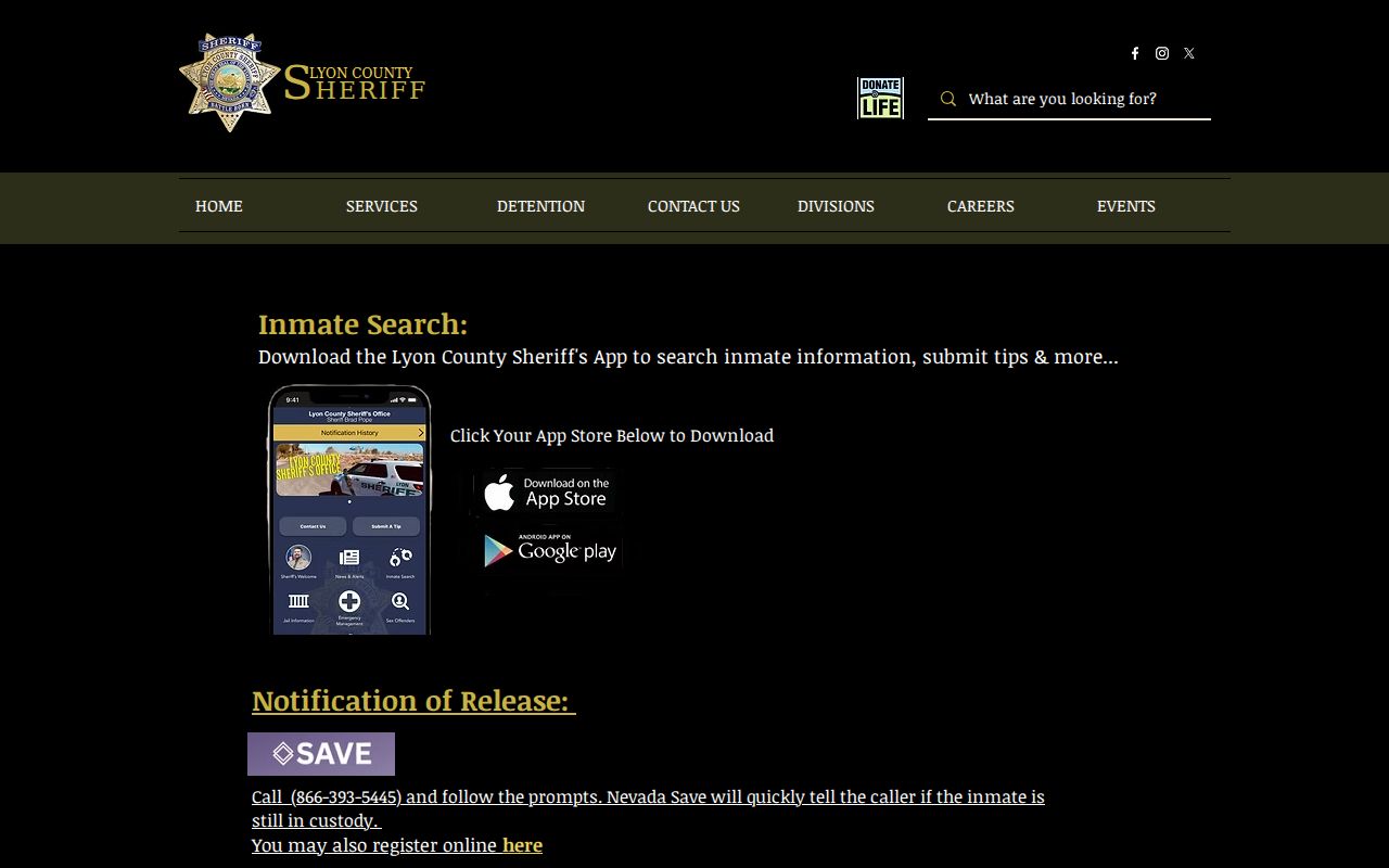 Lyon County arrest lookup app-only inmate search notice