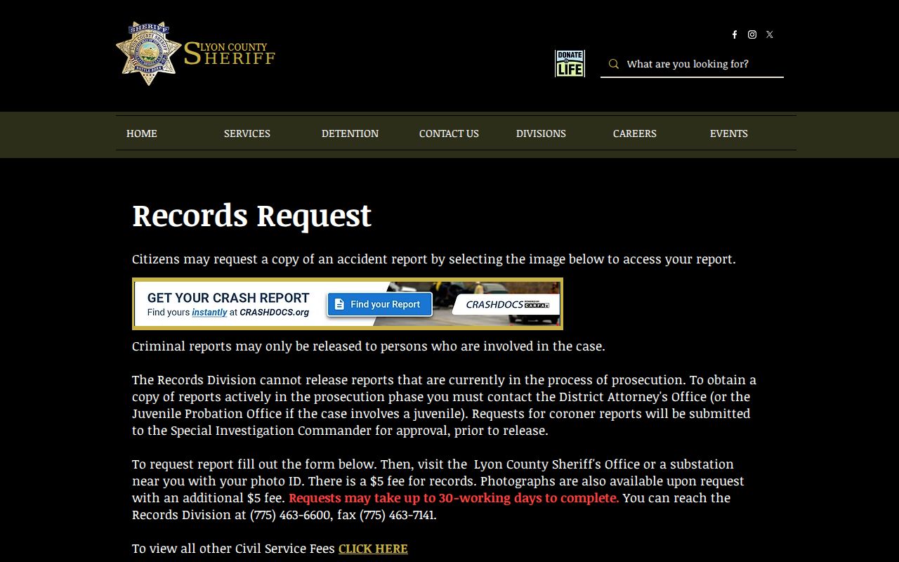 Lyon County arrest record request form from LCSO Records