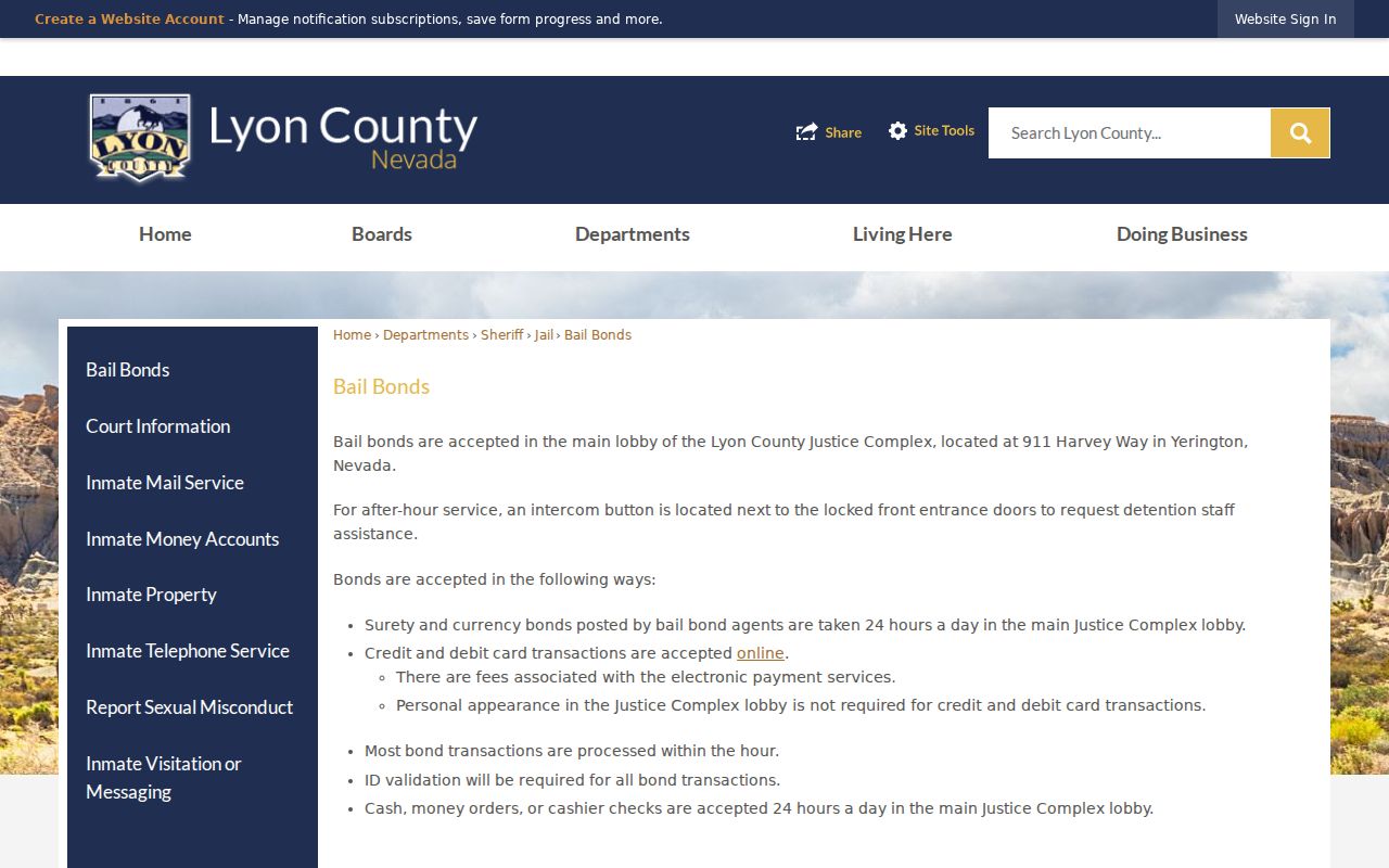 Lyon County arrest booking and official bail information