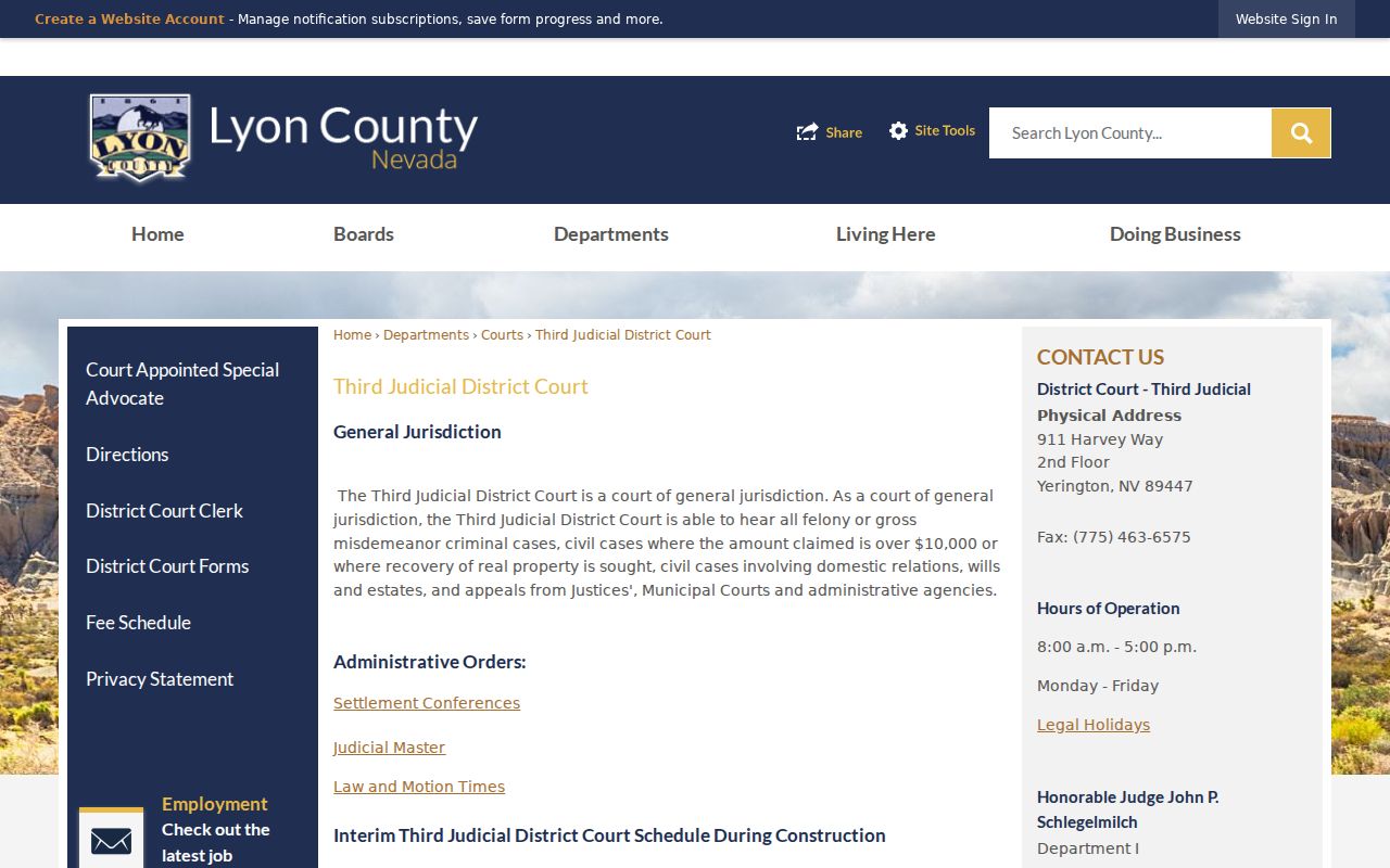 Lyon County criminal court cases at the Third Judicial District Court