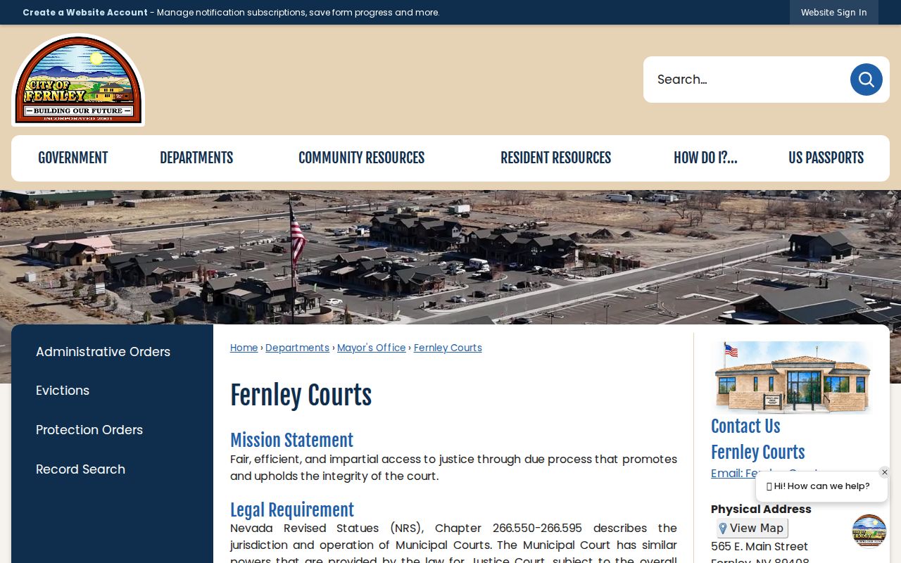 Fernley criminal records court contact page