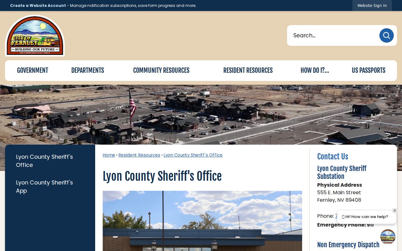 Fernley criminal records and Lyon County Sheriff service page