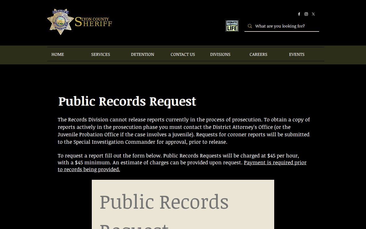 Formal Lyon County criminal records request interface