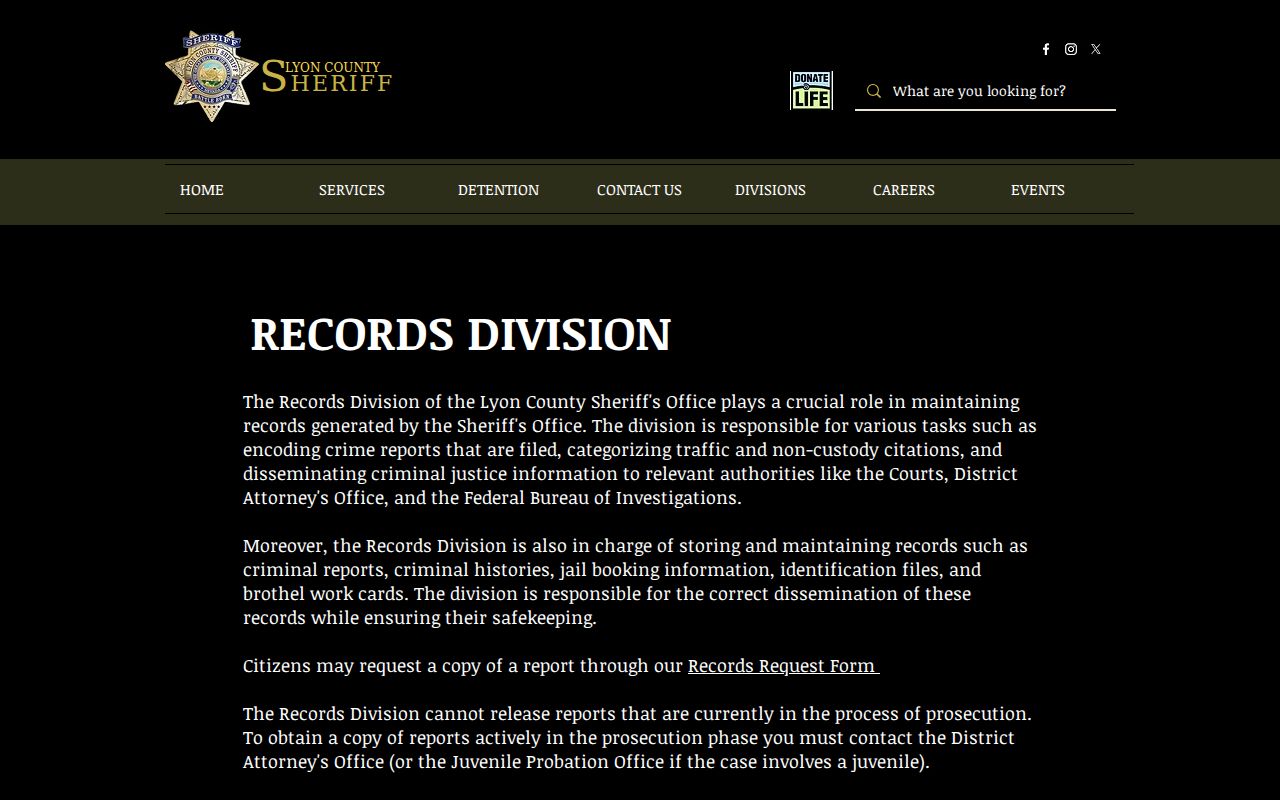 LCSO Records Division source for Lyon County criminal reports