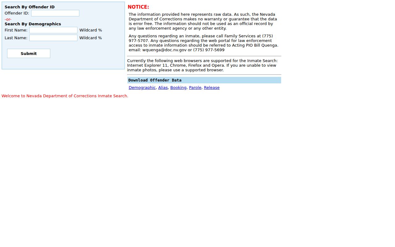 NDOC search fields for Lyon County criminal history and prison records