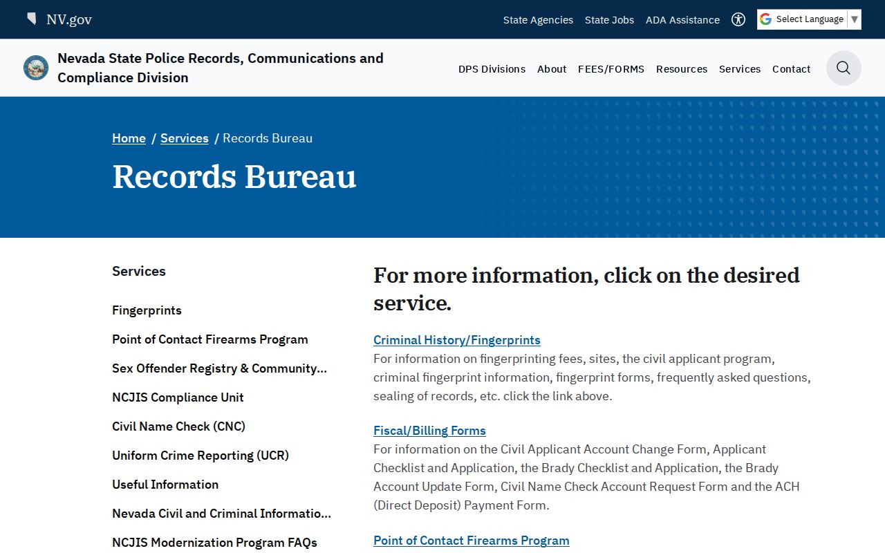 Nevada Records Bureau source for Lyon County criminal records
